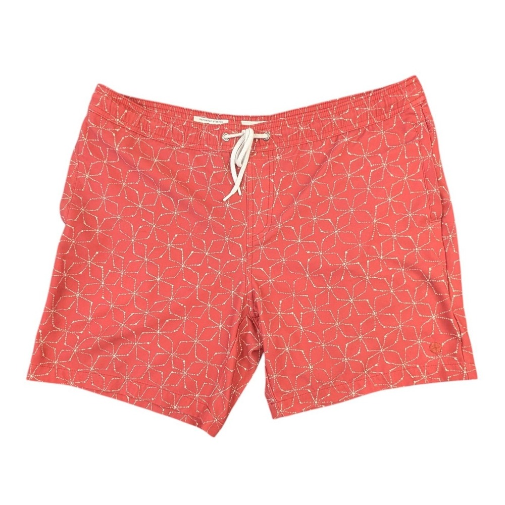 Lucky Brand Mens Saturday Stretch Swim Trunks Coral Red Star Print Size M